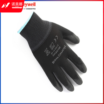 霍尼韦尔（Honeywell）劳保手套13针 耐磨透气PU涂层工作防护手套2100251CN黑色10副男女8码
