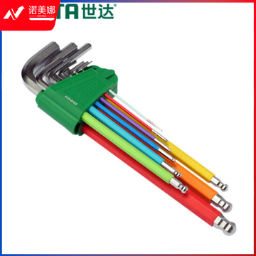 世达（SATA）09101CH 彩虹系列9件特长球头内六角扳手组套
