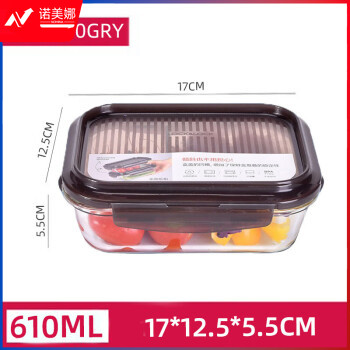 乐扣乐扣LLG990GRY 玻璃保鲜盒 耐热分隔保温密封微波炉汤碗水果盒饭盒便当盒 无分隔*长*(610ml) 玻璃透明