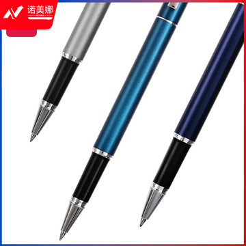 得力(deli)金属中性笔签字笔水笔 子弹头0.5mm 蓝色笔身 黑色笔芯12支/盒
