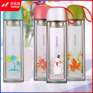 乐扣乐扣LLG658 玻璃便携水杯 可拆卸茶网水瓶 耐热玻璃杯350ML 颜色备注
