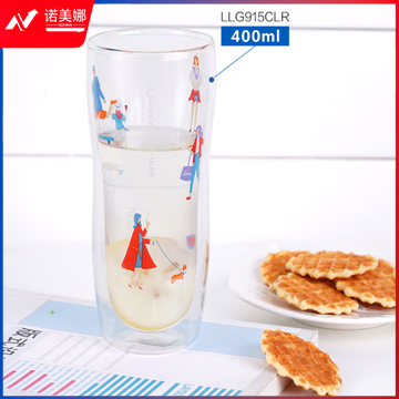 乐扣乐扣LLG915 玻璃杯双层隔热水杯 防爆耐高温带把高颜值创意水杯400ML