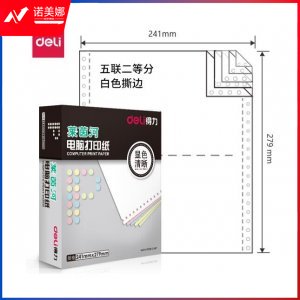 得力 deli 莱茵河 L241-5 电脑打印纸 (1/2S白色撕边)(盒)1000张/盒