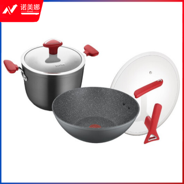 苏泊尔TP21112T 火红点星星石不粘锅具二件套 炒锅+汤锅