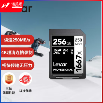 雷克沙（Lexar）256GB SD存储卡 U3 V60 4K数码相机内存卡 读250MB/s 写120MB/s 双排金手指（1667x Pro）