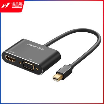 绿联（UGREEN）Mini DP转HDMI/VGA转换器线 4K高清雷电转接头 适用苹果微软笔记本接投影仪显示器 黑20422