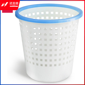 得力(deli) Ф285mm(11.5L)蓝色压圈撞色圆纸篓 办公居家垃圾桶