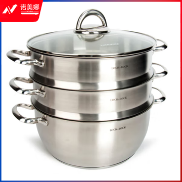 乐扣乐扣（LOCK&LOCK）LCM2287SW-3 不锈钢复合底28CM三层蒸锅+汤锅套装组合