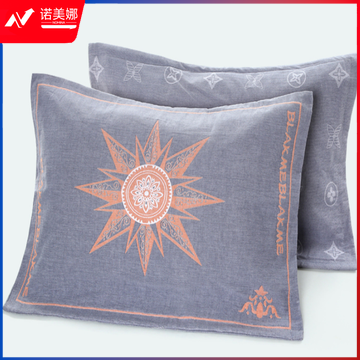 沐凡 三层纱布枕套 太阳款蓝色52*75cm（对）