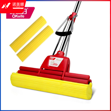 好媳妇 AGW-7105A-1加大33cm海绵拖把 家用办公室吸水墩布 懒人免手洗自动胶棉 托地板挤水式伸缩长杆刮水神器 共3个拖头