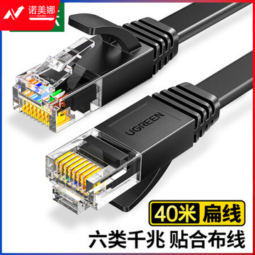 绿联(UGREEN)80101 六类网线 千兆网络宽带线 CAT6类家用电脑监控扁平网线 8芯双绞成品跳线 40米 黑色