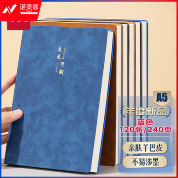 得力(deli)笔记本子A5羊巴皮记事本商务办公会议记录本皮面本加厚工作笔记本复古皮面随身日记本BP103(蓝）