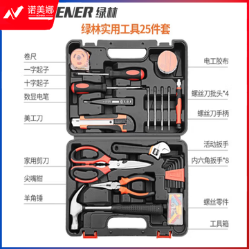  绿林（GREENER）家用工具箱套装五金工具多功能家庭电工木工电讯维修 实用25件套