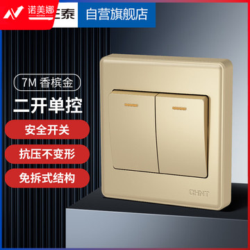 正泰（CHNT）开关插座墙壁面板家用86型面板二联单控开关二开单控7M香槟色2522159