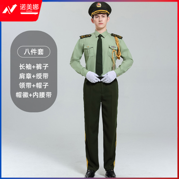 男女款夏季礼宾服升旗手文工团军乐队服装演出服军鼓制服套装 八件套长袖长裤