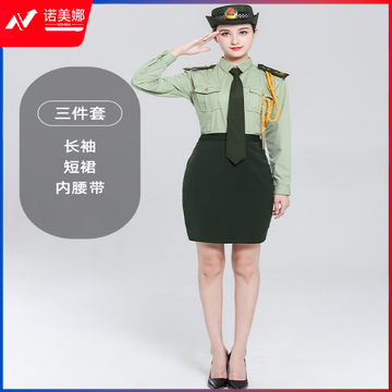 男女款夏季礼宾服升旗手文工团军乐队服装演出服军鼓制服套装三件套长袖短裙