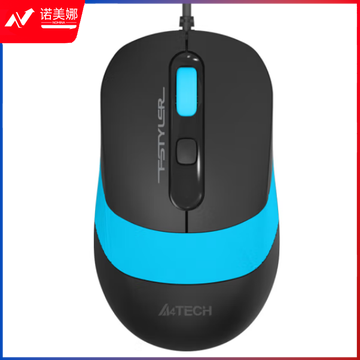 双飞燕(A4TECH)FM10S 飞时代静享轻音有线鼠标 防滑双色裙翼 USB接口 幻光蓝