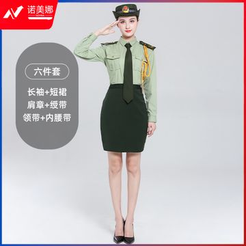 男女款夏季礼宾服升旗手文工团军乐队服装演出服军鼓制服套装六件套长袖短裙