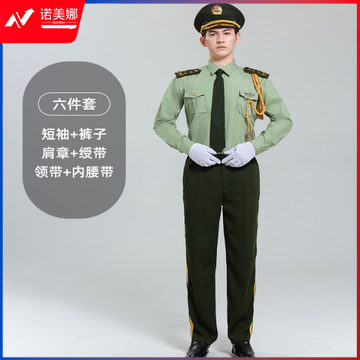 男女款夏季礼宾服升旗手文工团军乐队服装演出服军鼓制服套装 六件套短袖长裤