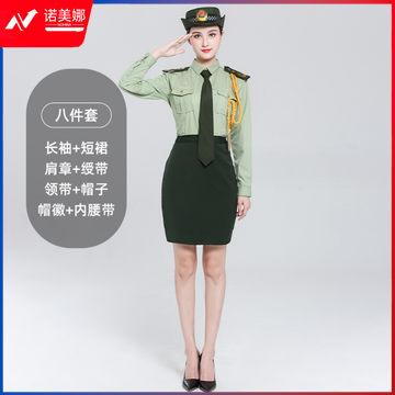 男女款夏季礼宾服升旗手文工团军乐队服装演出服军鼓制服套装八件套长袖短裙
