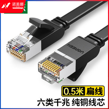 绿联(UGREEN)50183 六类网线 纯铜CAT6类千兆网络连接线 电脑宽带家用非屏蔽扁平跳线成品网线 扁线黑0.5米