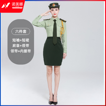 男女款夏季礼宾服升旗手文工团军乐队服装演出服军鼓制服套装六件套短袖短裙