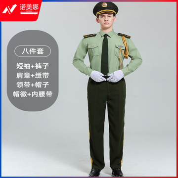 男女款夏季礼宾服升旗手文工团军乐队服装演出服军鼓制服套装 八件套短袖长裤