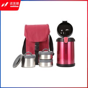 乐扣乐扣 LOCK&LOCK LHC8034RED 便携式一体式饭盒 304不锈钢保温饭盒保温桶 便当盒+饭盒包 2L酒红色