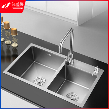 巨联 304不锈钢手工加厚水槽双槽 800*450*220 