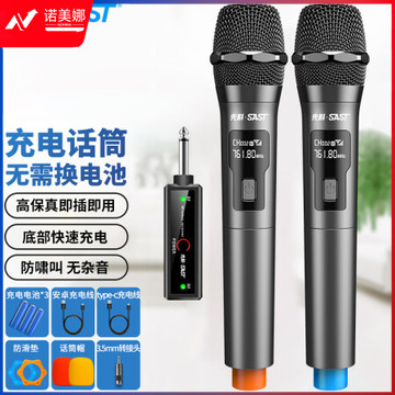 先科无线麦克风话筒充电万能麦一拖二舞台专业家用ktv全民k歌唱歌演讲会议户外音响音箱电视车载通用OK-64