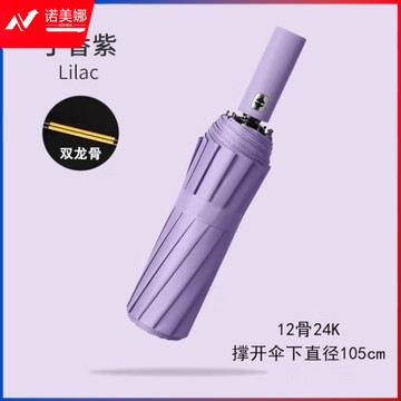 红叶雨伞双龙骨12骨自动雨伞成人遮阳伞加厚黑胶太阳伞礼品广告雨伞-全自动12骨双骨（24根龙骨）丁香紫