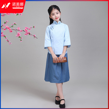 儿童民国风中小学女童大合唱演出服装朗诵运动会表演服五四青年装