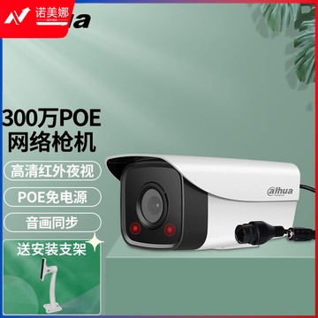 dahua大华监控摄像头室外poe供电网络监控器摄像机户外高清夜视枪机摄像头商用 DH-P30A1（300万双灯拾音版） 3.6MM+支架