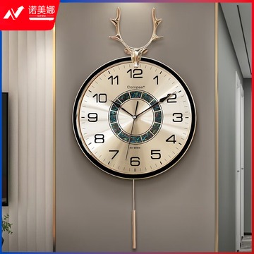 康巴丝（Compas）轻奢时尚挂钟客厅家用现代简约大气摆钟装饰时钟挂墙中式挂表 3351白金（AI智能机芯）静音钟优品